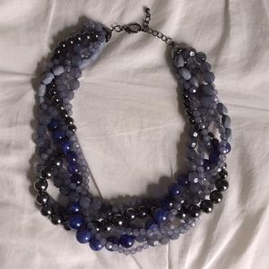 Blue bead braid collar necklace